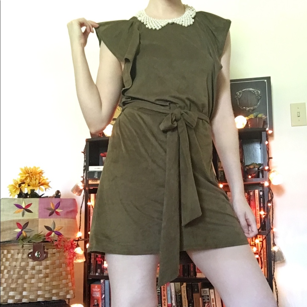 🌷 On the Road Olive Green Faux Suede Dress